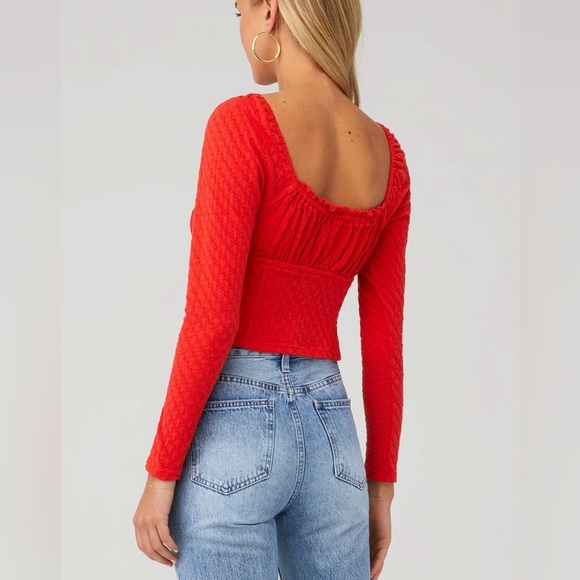 Free People ladybug top corset sweetheart long sleeve crop textured knit fire - Picture 6 of 10
